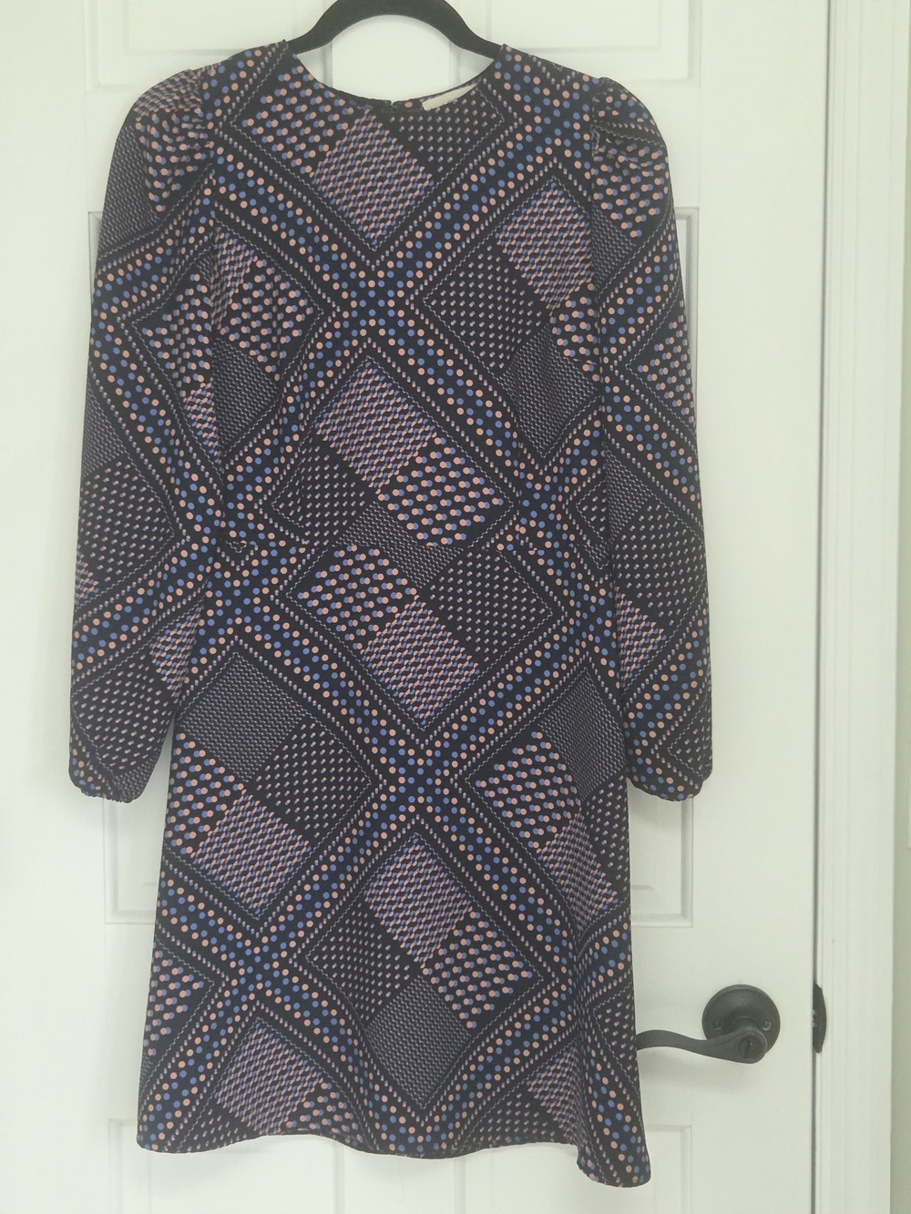 LOFT Navy Dress with Pink and Blue Dot Pattern